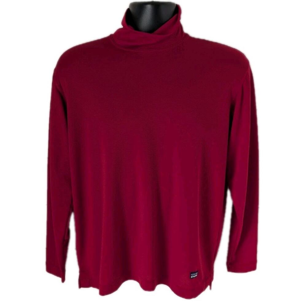 Vintage 90s Patagonia Capilene Mock Neck Red Base Layer Shirt USA Made M